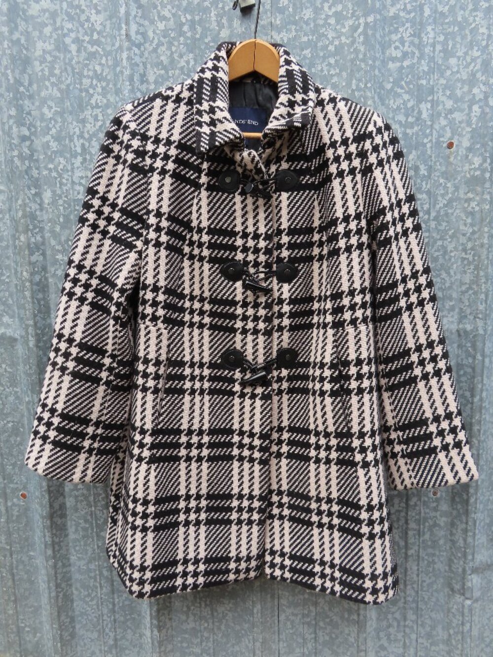Lands End Wool Houndstooth Toggle Coat